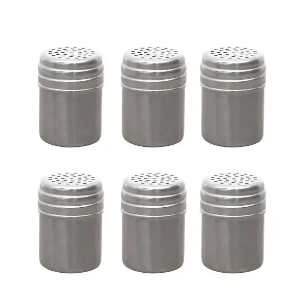 6 Pack Metal Spice Shaker Jars with Dustproof Lids for Pepper, Sugar and Seasonings, Kitchen and Outdoor Grill Use, Silver, 5 x 5 x 7 cm