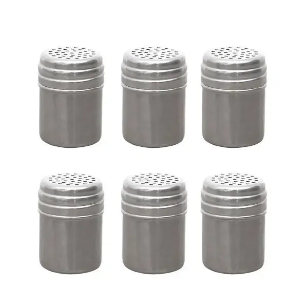 6 Pack Metal Spice Shaker Jars with Dustproof Lids for Pepper, Sugar and Seasonings, Kitchen and Outdoor Grill Use, Silver, 5 x 5 x 7 cm