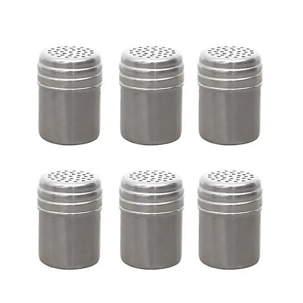 6 Pack Metal Spice Shaker Jars with Dustproof Lids for Pepper, Sugar and Seasonings, Kitchen and Outdoor Grill Use, Silver, 5 x 5 x 7 cm