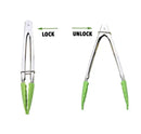 3 Piece Mini Silicone Cooking Tongs Set with Stainless Steel Handles for BBQ, Salads, Grilling, Frying and Serving, Green, 18 cm