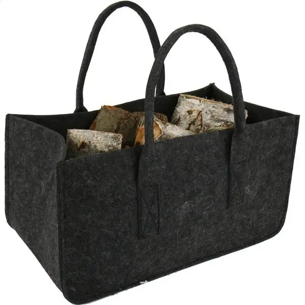 Felt Firewood Carrier Bag with Large Capacity Handles for Log Storage, Fireplaces, Camping and Household Use, Black, 50 x 25 x 25 cm