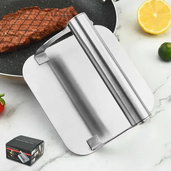 Stainless Steel Burger Press with Flat Base and Handle for Smash Burgers, Grills, Stovetops, Home Kitchens and Restaurants, Silver