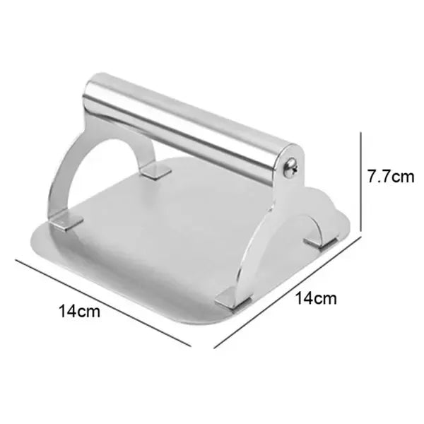 Stainless Steel Burger Press with Flat Base and Handle for Smash Burgers, Grills, Stovetops, Home Kitchens and Restaurants, Silver