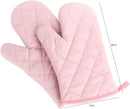 2 Pack Padded Polyester Cotton Oven Mitts with Heat Resistant Non-Slip Grip for Baking, Cooking, Grilling and Kitchen Use, Pink