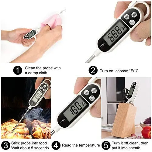Digital Meat Thermometer with Stainless Steel Probe, Fast Instant Read Display for Cooking, BBQ, Grilling, Frying and Candy Making