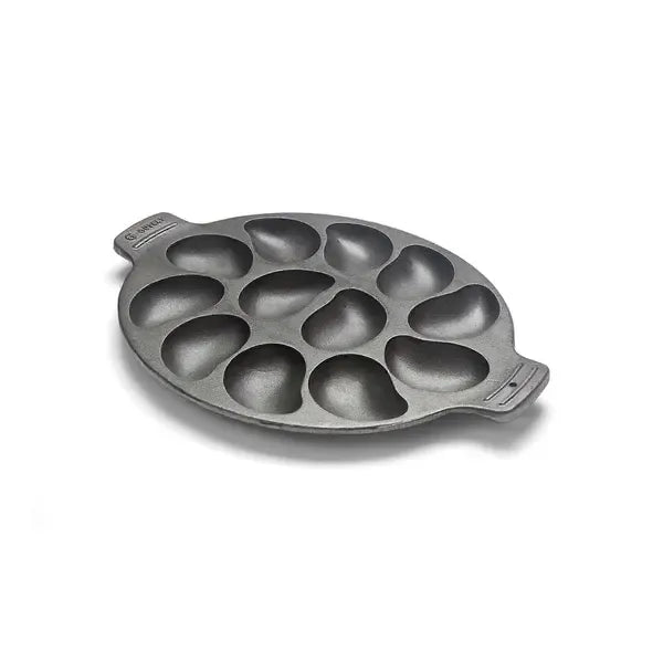 Cast Iron Oyster Grill Pan with 12 Cavities, Non-Stick Baking and Serving Plate for Grilling, Cooking and Seafood, Black