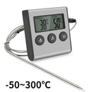 Wireless Digital Meat Thermometer with Probe, LCD Timer and Temperature Display for BBQ Grills, Ovens and Kitchen Cooking, Black