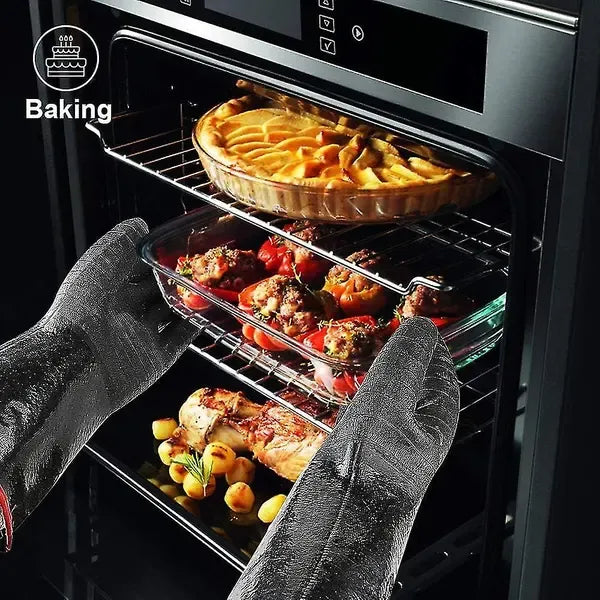 Waterproof Neoprene BBQ Grill Gloves with Long Sleeves and Non-Slip Grip for Baking, Smokers, Ovens and Fryers, Black