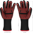 Heat Resistant Aramid Grill Gloves with Silicone Non-Slip Grip for BBQ, Ovens, Cooking and Fireplaces, Black and Red