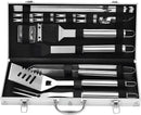 20 Piece Stainless Steel BBQ Grill Tool Set with Spatula, Tongs, Fork and Aluminium Case for Camping, Picnics and Outdoor Cooking