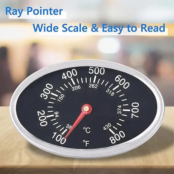 Stainless Steel BBQ Grill Lid Thermometer Replacement with Heat Indicator for Grill and Oven Lids, Black, 8 x 5 cm