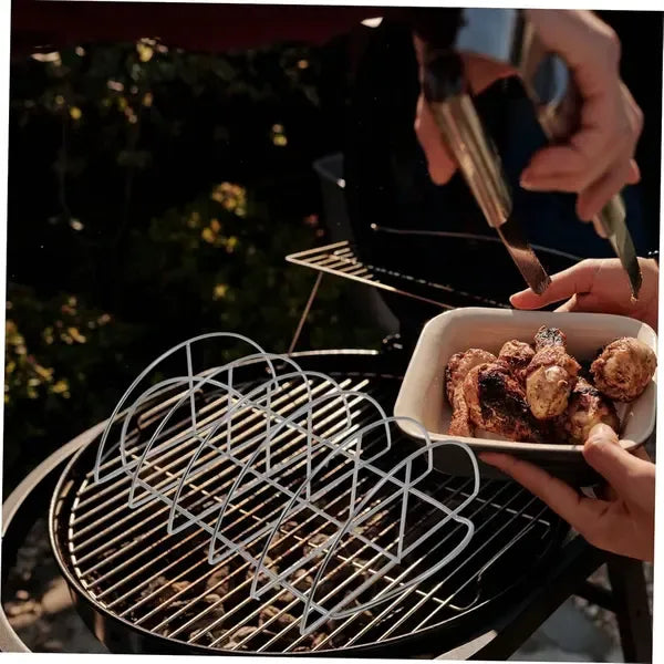Stainless Steel BBQ Rib Rack, Non-Stick Holder for up to 5 Racks of Ribs, Outdoor Grilling, Camping and Oven Cooking, 38 cm
