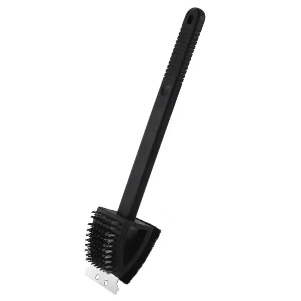 3-in-1 BBQ Grill Cleaning Brush with Scraper, Scrub Pad and Brass Bristles for Grills and Griddles, Black, 38 cm