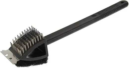 3-in-1 BBQ Grill Cleaning Brush with Scraper, Scrub Pad and Brass Bristles for Grills and Griddles, Black, 38 cm