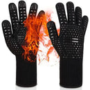 Heat Resistant Aramid BBQ Grill Gloves with Silicone Non-Slip Grip for Ovens, Kitchens and Outdoor Grilling, Black