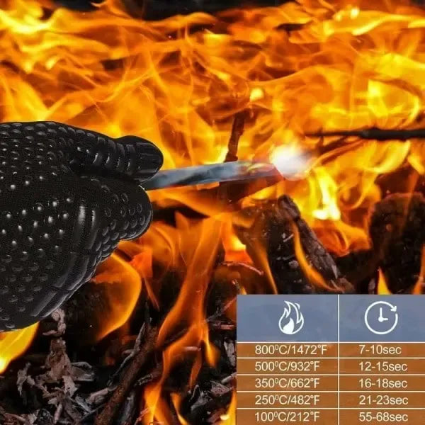 Heat Resistant Aramid BBQ Grill Gloves with Silicone Non-Slip Grip for Ovens, Kitchens and Outdoor Grilling, Black
