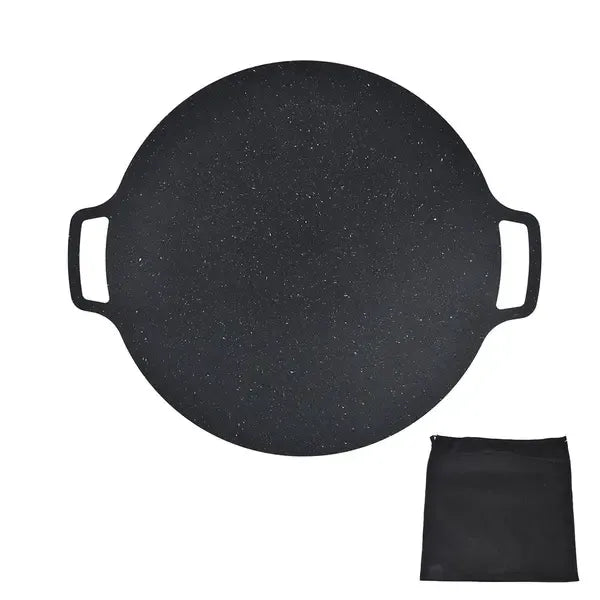 Round Korean BBQ Grill Pan with Non-Stick Iron Surface for Indoor Cooking, Outdoor Camping, Parties and Home Grilling, Black, 36 cm