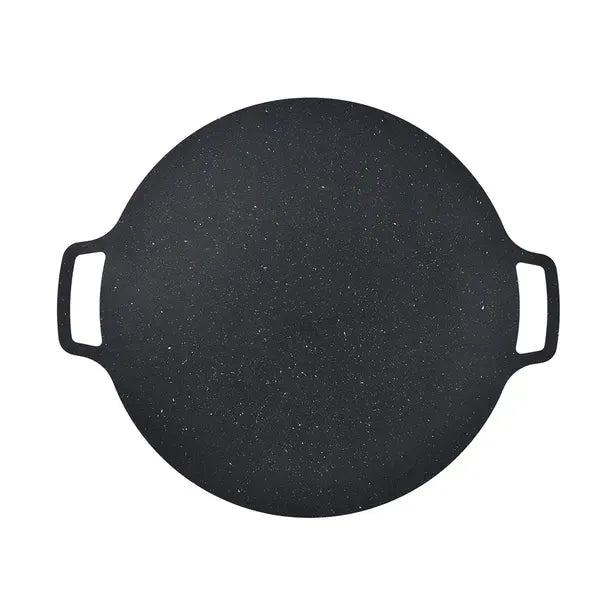 Round Korean BBQ Grill Pan with Non-Stick Iron Surface for Indoor Cooking, Outdoor Camping, Parties and Home Grilling, Black, 36 cm