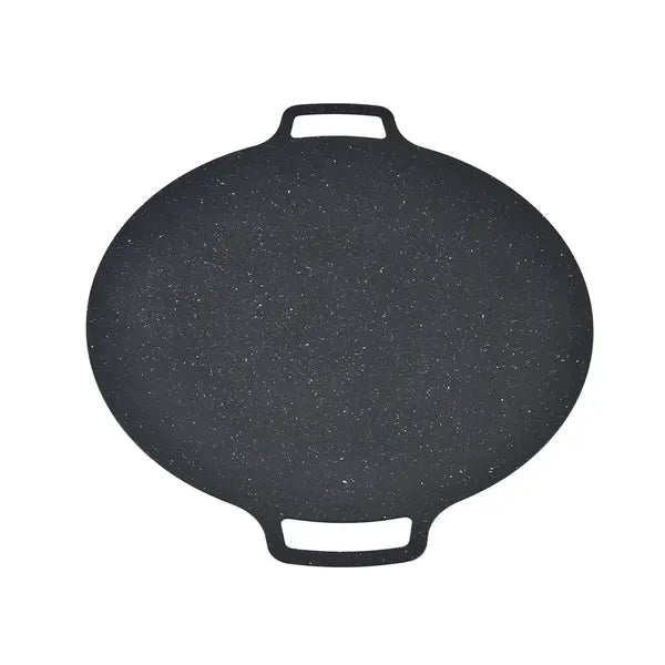 Round Korean BBQ Grill Pan with Non-Stick Iron Surface for Indoor Cooking, Outdoor Camping, Parties and Home Grilling, Black, 36 cm