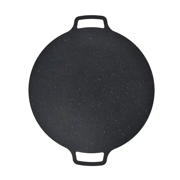 Round Korean BBQ Grill Pan with Non-Stick Iron Surface for Indoor Cooking, Outdoor Camping, Parties and Home Grilling, Black, 36 cm