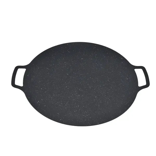 Round Korean BBQ Grill Pan with Non-Stick Iron Surface for Indoor Cooking, Outdoor Camping, Parties and Home Grilling, Black, 36 cm