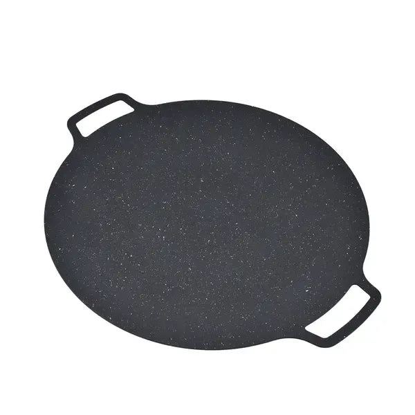 Round Korean BBQ Grill Pan with Non-Stick Iron Surface for Indoor Cooking, Outdoor Camping, Parties and Home Grilling, Black, 36 cm