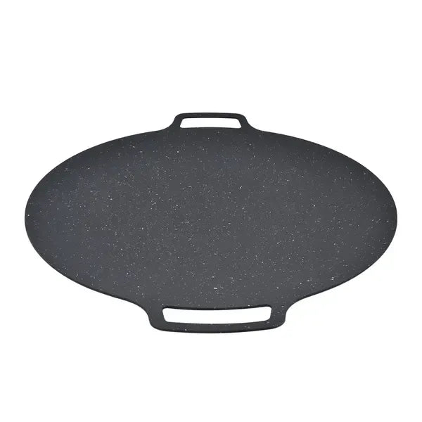 Round Korean BBQ Grill Pan with Non-Stick Iron Surface for Indoor Cooking, Outdoor Camping, Parties and Home Grilling, Black, 36 cm