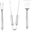 3 Piece Stainless Steel BBQ Grill Tool Set with Spatula, Fork, Tongs and Carrying Bag for Camping and Outdoor Grilling