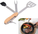 5-in-1 Foldable Stainless Steel BBQ Grill Multitool with Spatula, Fork and Bottle Opener for Camping, Picnics and Backyard Grilling