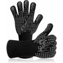 1 Pair Heat Resistant Aramid BBQ Grill Gloves with Non-Slip Grip for Ovens, Kitchens, Camping and Outdoor Cooking, Black
