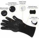 1 Pair Heat Resistant Aramid BBQ Grill Gloves with Non-Slip Grip for Ovens, Kitchens, Camping and Outdoor Cooking, Black