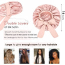 Double-Layer Satin Sleep Bonnet with Adjustable Drawstring and Soft Lining for Curly, Natural and Protective Hairstyles, Black