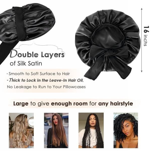 Double-Layer Satin Sleep Bonnet with Adjustable Drawstring and Soft Lining for Curly, Natural and Protective Hairstyles, Pink