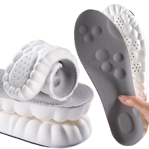 1 Pair 4D Cushioned Insoles with Shock Absorption and Breathable PU Lycra Support for Walking and Sports, Grey, Size 43-44, 27 cm