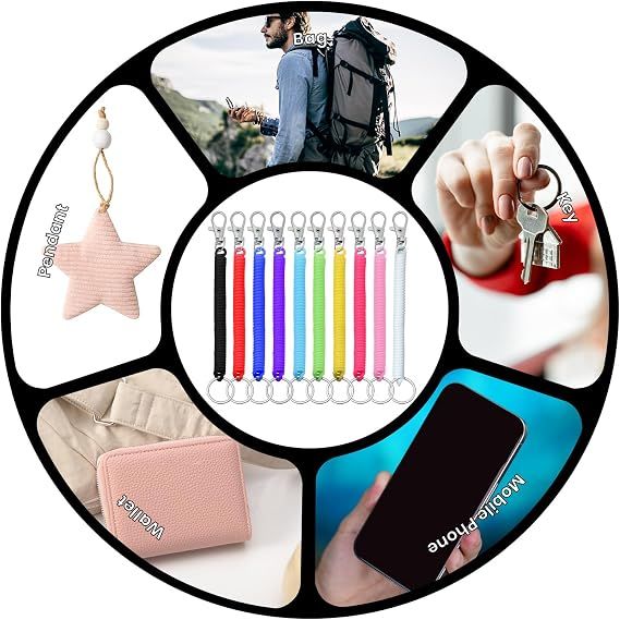 10 Pack Retractable Coil Keychains with Key Rings and Lobster Clasps for Keys, ID Cards and Bags, Assorted Colours, 15-102 cm