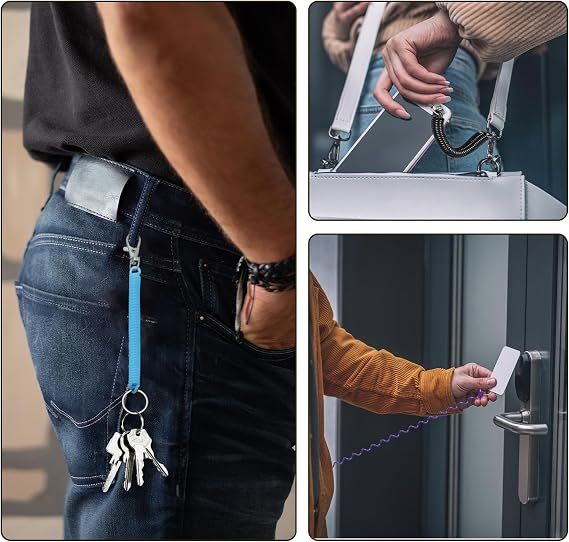 10 Pack Retractable Coil Keychains with Key Rings and Lobster Clasps for Keys, ID Cards and Bags, Assorted Colours, 15-102 cm