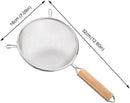 304 Stainless Steel Fine Mesh Kitchen Strainer with Wooden Handle for Sifting Flour, Draining Ingredients and Straining Sauces, 18 x 32 cm