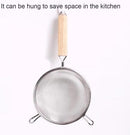 304 Stainless Steel Fine Mesh Kitchen Strainer with Wooden Handle for Sifting Flour, Draining Ingredients and Straining Sauces, 18 x 32 cm