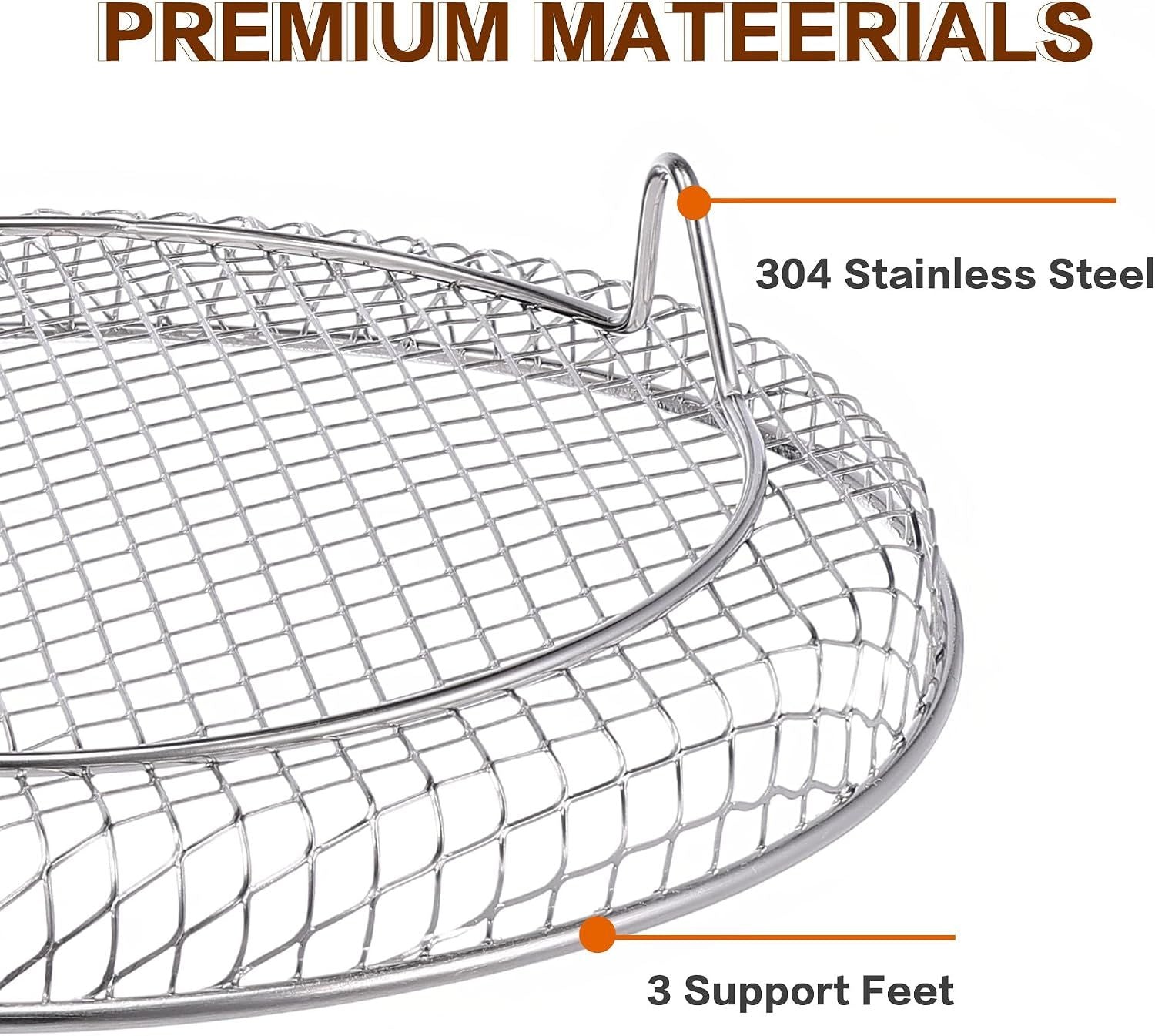 3 Tier Round Stainless Steel Air Fryer Rack with Stackable Mesh Layers for Baking, Drying and Crisp Cooking in Ovens and Air Fryers