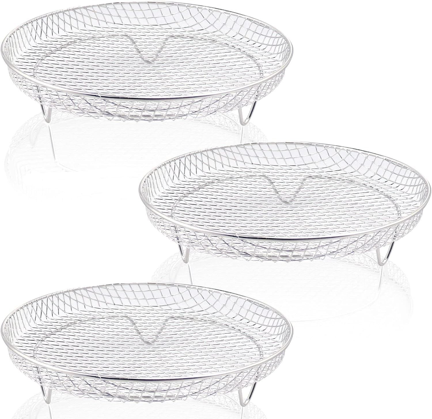 3 Tier Round Stainless Steel Air Fryer Rack with Stackable Mesh Layers for Baking, Drying and Crisp Cooking in Ovens and Air Fryers