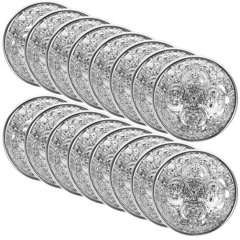 20Pcs Metal Round Flat Sewing Buttons Silver for DIY Clothes Accessories Western Style Clothing Decoration