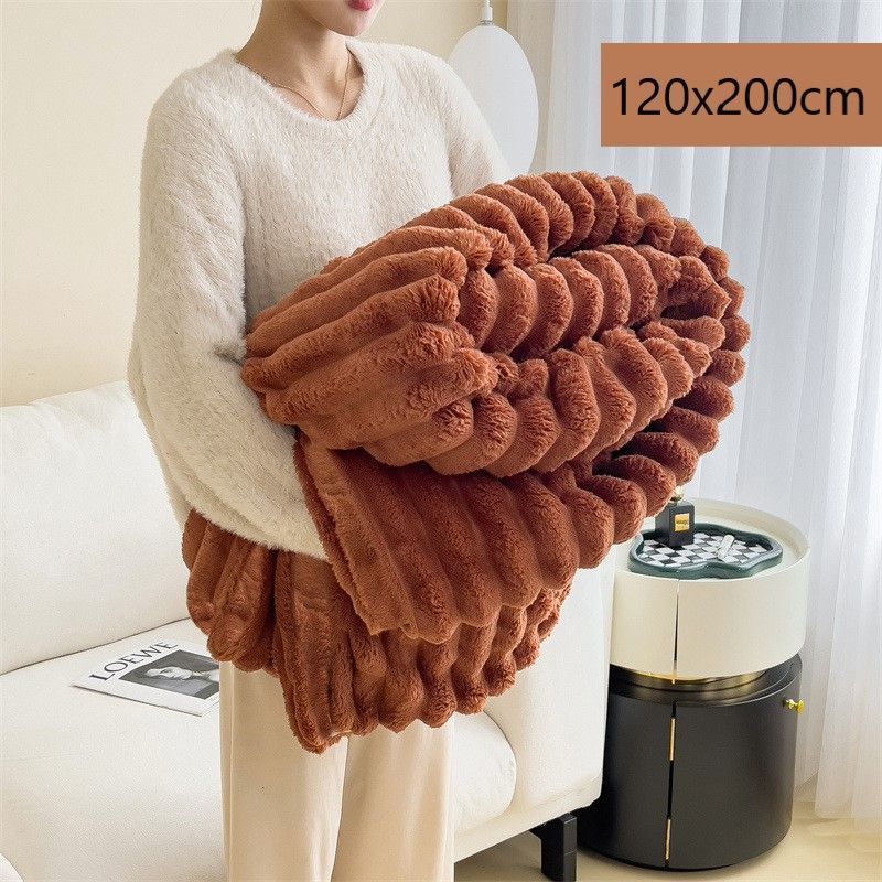 Fluffy Bunny Fleece Nap Blanket Thickened Flannel Milk Fleece Office Leg Throw Caramel 120×200cm Nice Christmas Present