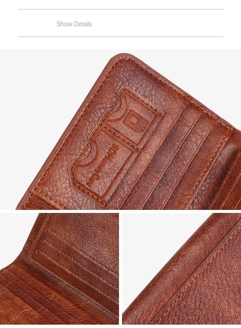 Sleek PU Leather Men Bifold Wallet Classic Short Card Holder Coin Pocket Minimalist Coffee Popular Christmas Holiday Gift
