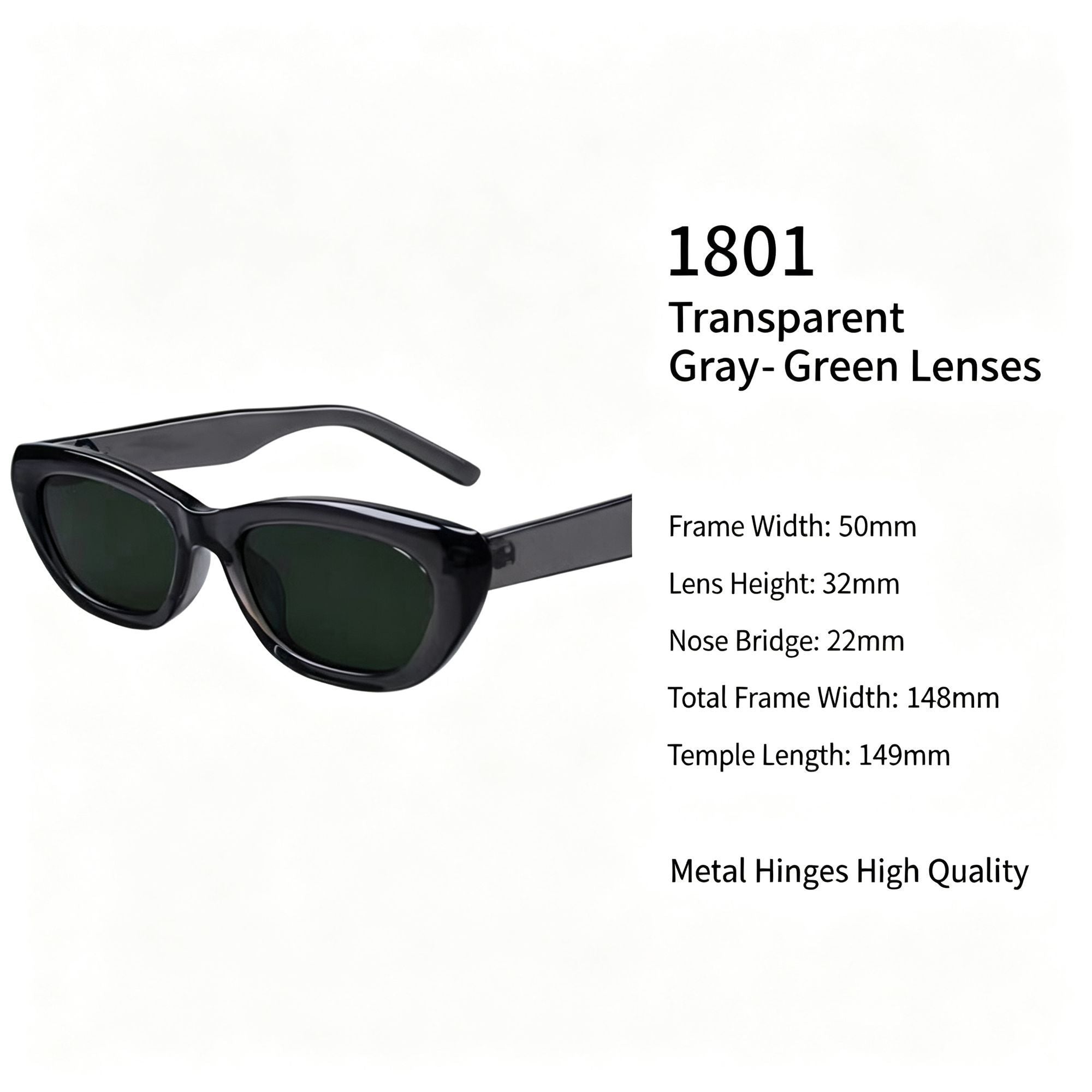 Sheer Clear Grey Green Lens Cat Eye Sunglasses UV400, Lightweight Fresh Summer Vibe, Nice Christmas Present