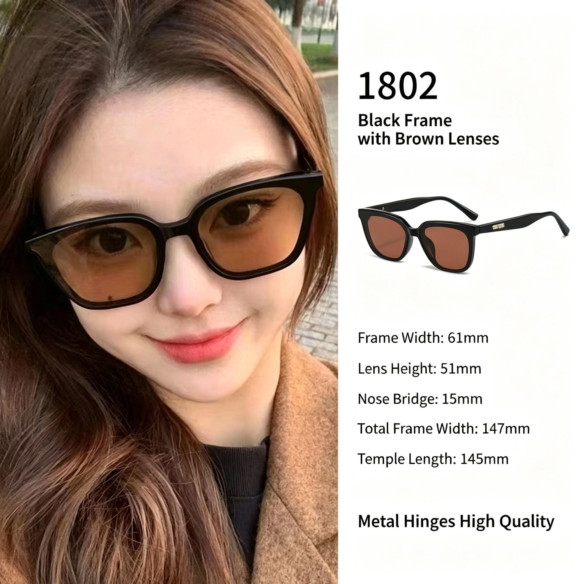 Retro Black Frame Brown Lens Cat Eye Sunglasses UV400 Blocking, Hong Kong Style Outfit Upgrade, Suitable for Christmas Gifting