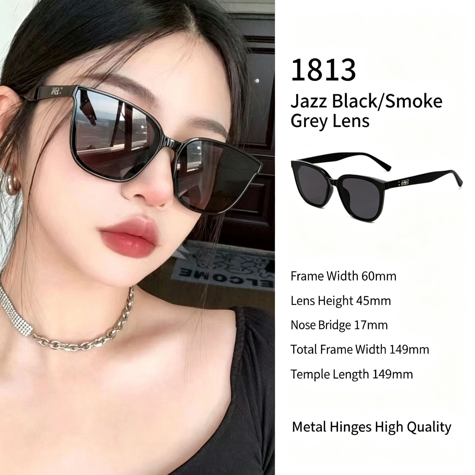 Bold Jazz Black Frame Dark Grey Lens Cat Eye Sunglasses UV400, High Contrast Face-Slimming Effect, Perfect Christmas Gift