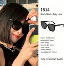 Edgy All-Black Frame Dark Grey Lens Cat Eye Sunglasses UV400 Blocking, Sleek Face-Slimming Street Style, Ideal Christmas Gift
