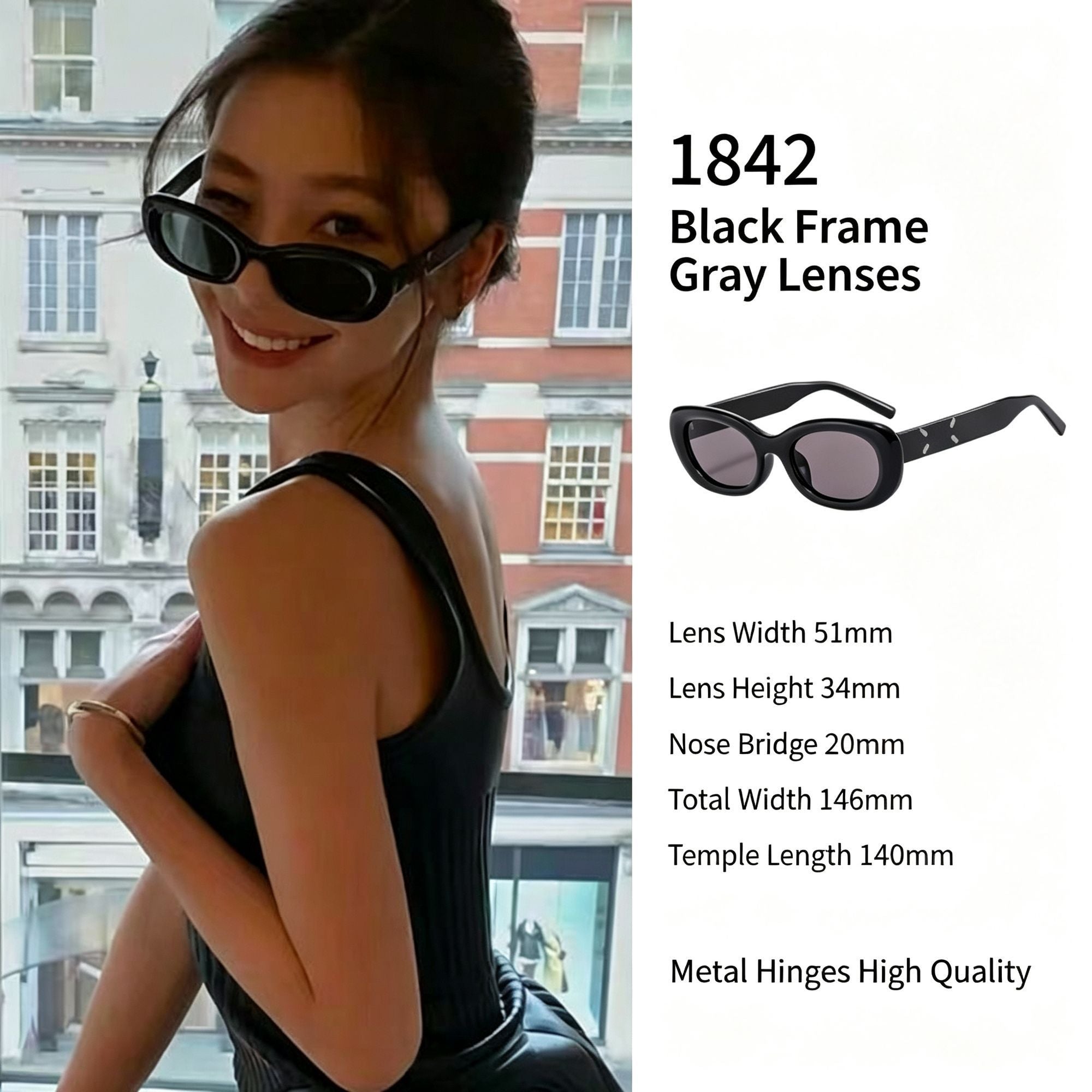 Classic Staple Black Frame Grey Lens Cat Eye Sunglasses UV400, Timeless Versatile All-Occasion Match, Suitable for Christmas Gifting