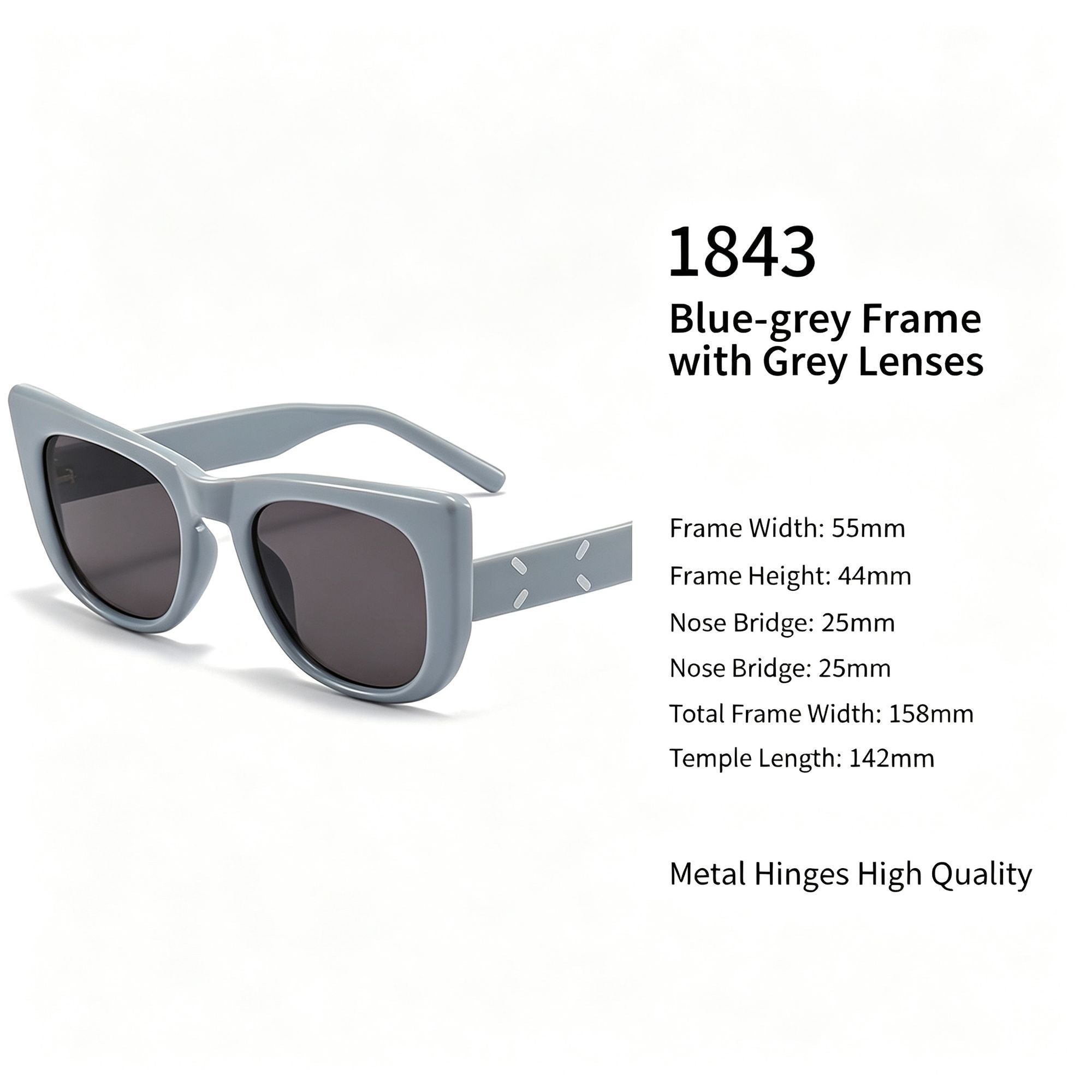 Cool Blue-Grey Frame Grey Lens Cat Eye Sunglasses UV400, Calm Muted Tone Business Casual, Nice Christmas Present