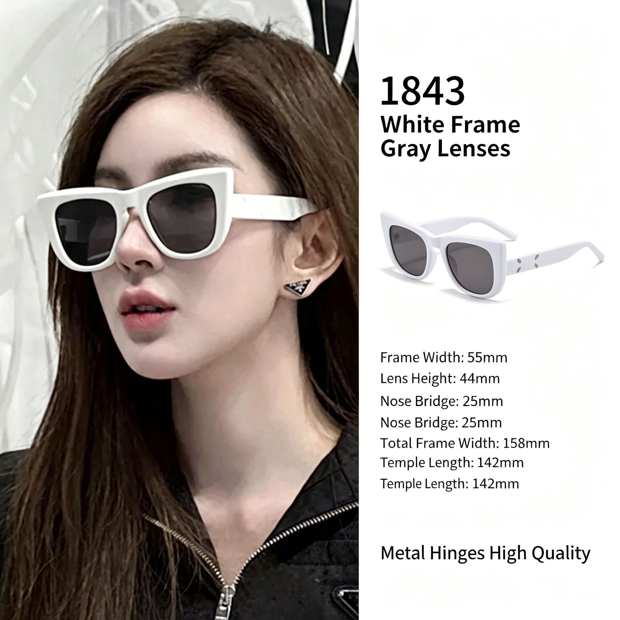 Fresh White Frame Grey Lens Cat Eye Sunglasses UV400, Lightening Soft Casual Everyday Wear, Recommended Christmas Holiday Gift